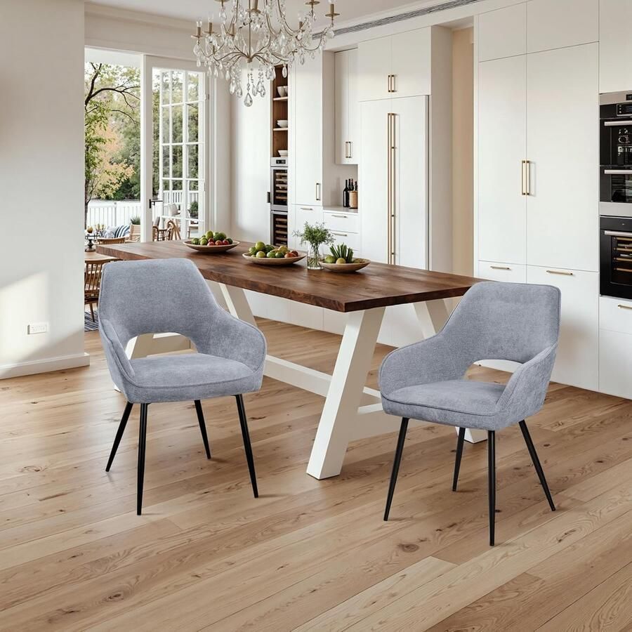 Ganeey Eetkamerstoelen set van 4 – Grijs Chenille – Moderne Comfort Stoelen met Armleuningen – Ergonomisch & Verstelbaar – Luxe Design Eetkamer Stoelen – Draaibare en Stabiele Stoelen voor Eetkamer Woonkamer of Keuken
