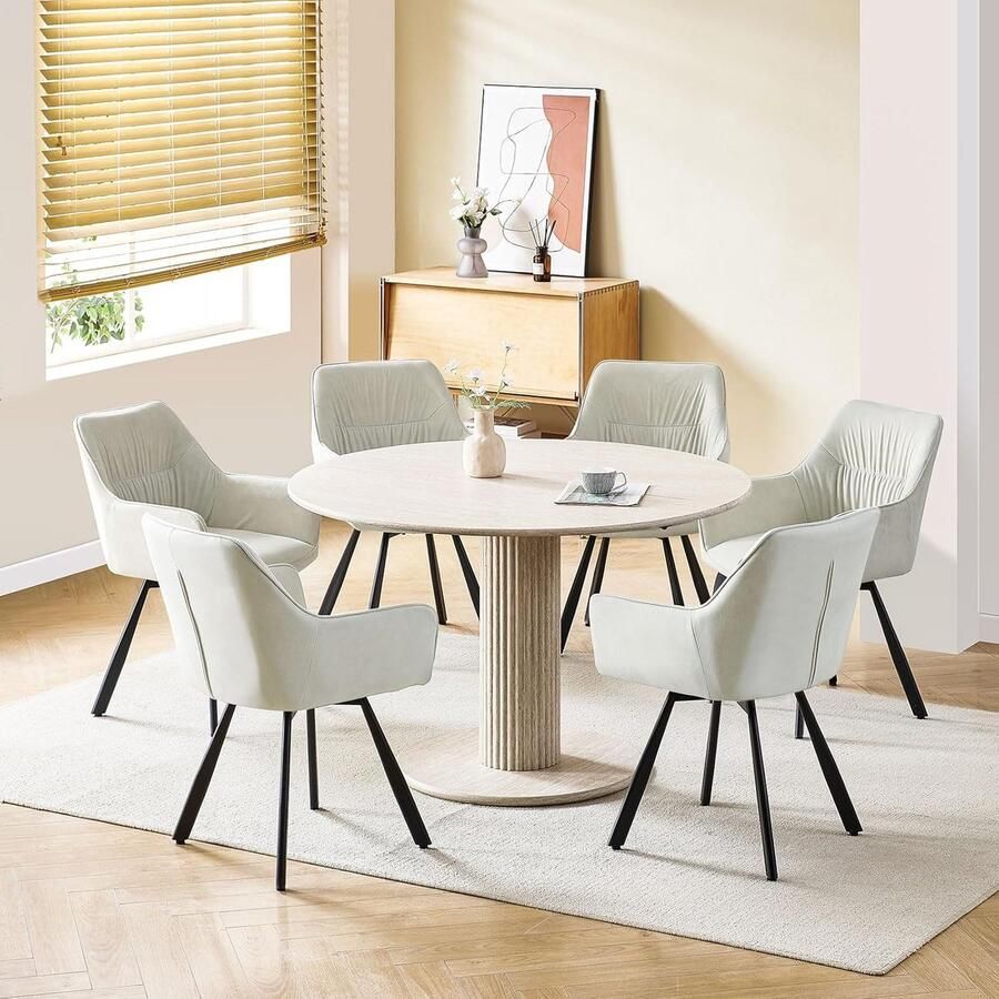 Ganeey Eetkamerstoelen set van 6 draaibaar 180° – Luxe Fluwelen Stoelen met Armleuningen – Ergonomische Eetkamerstoelen – Moderne Gestoffeerde Kuipstoelen – Beige Velours Stoelen voor Woonkamer Keuken en Eetkamer