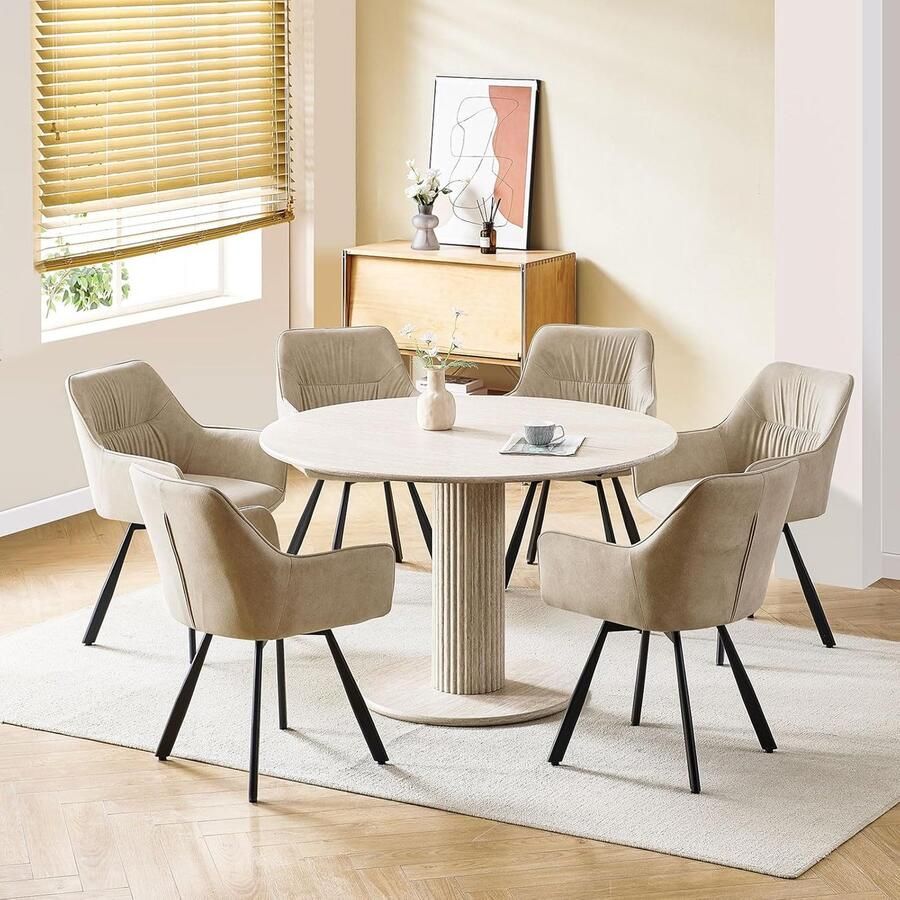 Ganeey Eetkamerstoelen Set van 6 Draaibaar – Luxe Fluwelen Stoelen met Armleuning – Ergonomisch & Modern – 180° Draaifunctie – Kaki Eetkamerstoelen voor Woonkamer Keuken & Eettafel