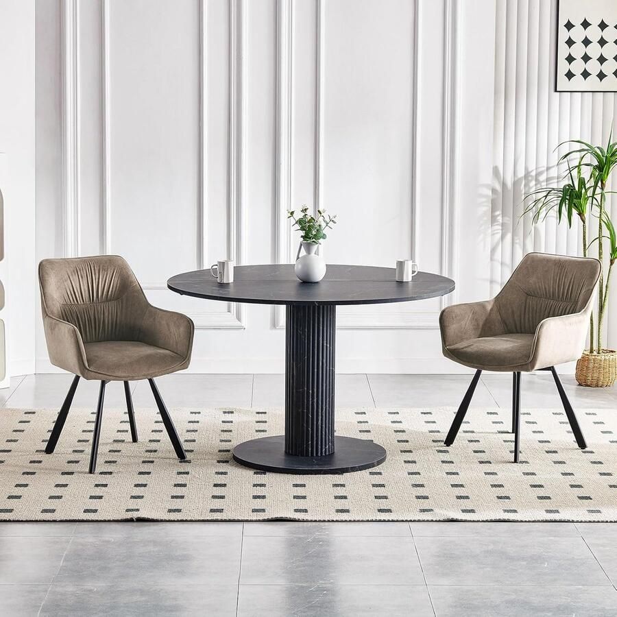 Ganeey Eetkamerstoelen Set van 6 – Luxe Draaibare Stoelen met Armleuningen – 180° Draaifunctie – Fluwelen Gestoffeerde Stoelen – Ergonomisch & Comfortabel – Moderne Design Stoelen voor Eetkamer Keuken & Woonkamer – Bruin