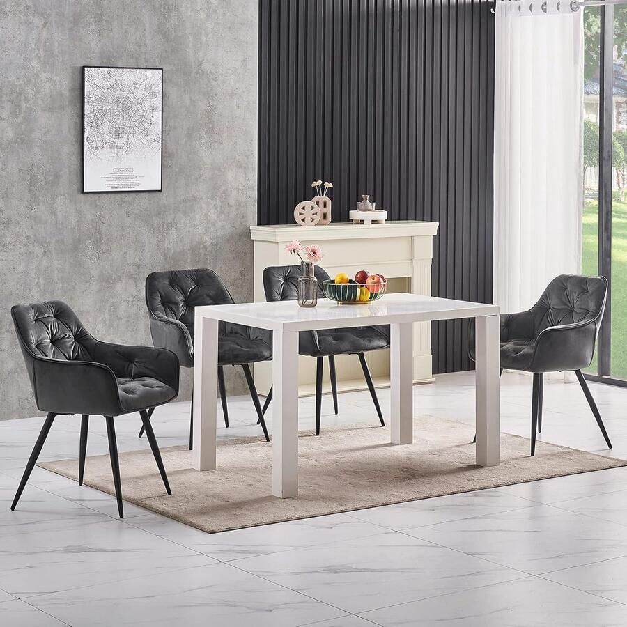 Ganeey Eetkamerstoelen Set van 6 – Luxe Fluwelen Stoelen met Armleuning en Rugleuning – Comfortabele Gevoerde Zitting – Metalen Poten – Moderne Design Stoelen voor Woonkamer Eetkamer en Lounge – Grijs