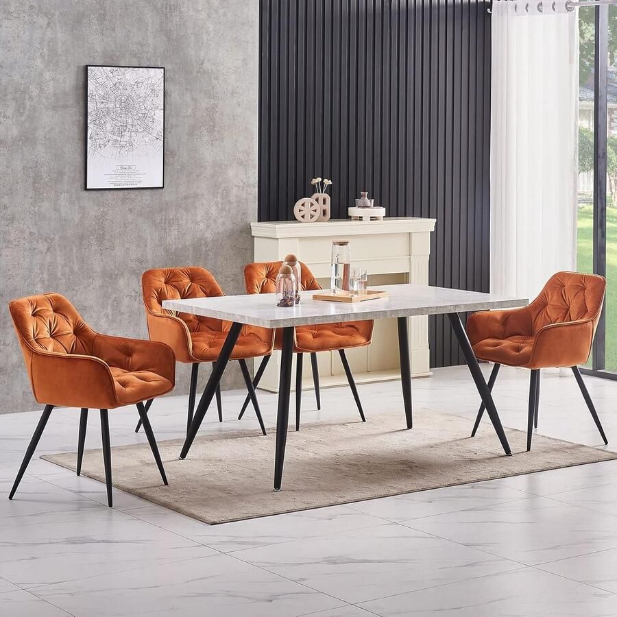 Ganeey Eetkamerstoelen Set van 6 – Luxe Fluwelen Stoelen met Armleuningen & Metalen Poten – Comfortabele Design Kuipstoelen voor Eetkamer Woonkamer & Lounge – Oranje – Ergonomische Zachte Zitting – Modern & Stijlvol
