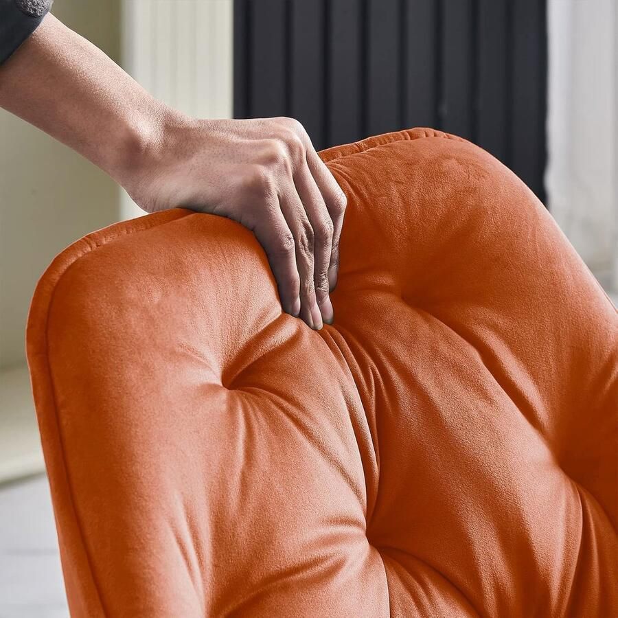 Ganeey Eetkamerstoelen set van 6 – Luxe Fluwelen Stoelen met Armleuningen en Metalen Poten – Comfortabele Design Kuipstoelen – Moderne Velvet Stoelen voor Eetkamer Woonkamer of Lounge – Oranje