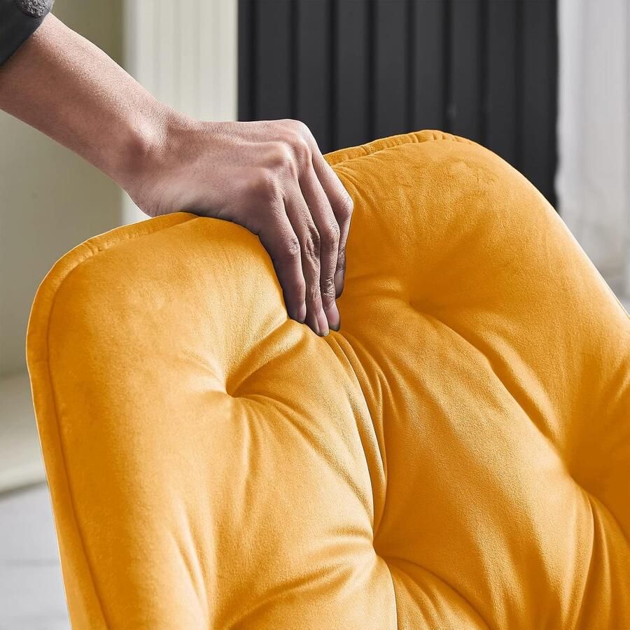 Ganeey Eetkamerstoelen Set van 6 – Luxe Fluwelen Stoelen met Armleuningen en Metalen Poten – Comfortabele Gevoerde Zitting – Moderne Design Kuipstoelen voor Eetkamer Woonkamer & Lounge – Geel