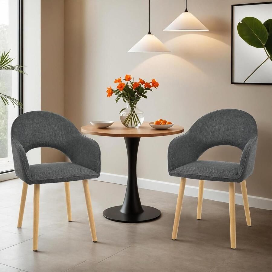 Ganeey Eetkamerstoelen Set van 6 met Armleuning – Luxe Fluwelen Stoelen – Zwart Grijs Gestoffeerde Keukenstoelen met Houten Poten – Ergonomische Woonkamerstoelen – Moderne Eetkamer Stoelenset