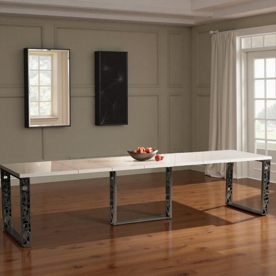 Ganeey Elegant Uitschuifbare Eettafel – Wit Hout & Zwart Frame Geschikt voor 8 Personen 130-330 cm Stijlvolle Rechthoekige Tafel voor Eetkamer & Keuken