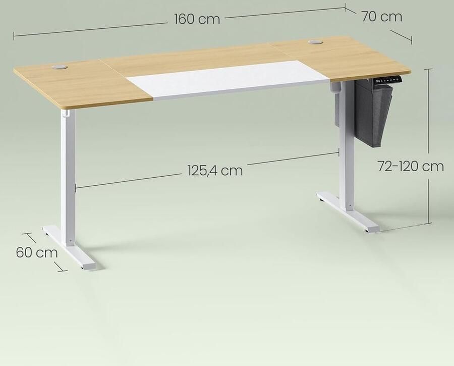 Ganeey Elektrisch In Hoogte Verstelbaar Bureau 160x70 cm – Sta Zit Bureau met Geheugenfunctie Ergonomisch Zit-Sta Tafel Stil Motor