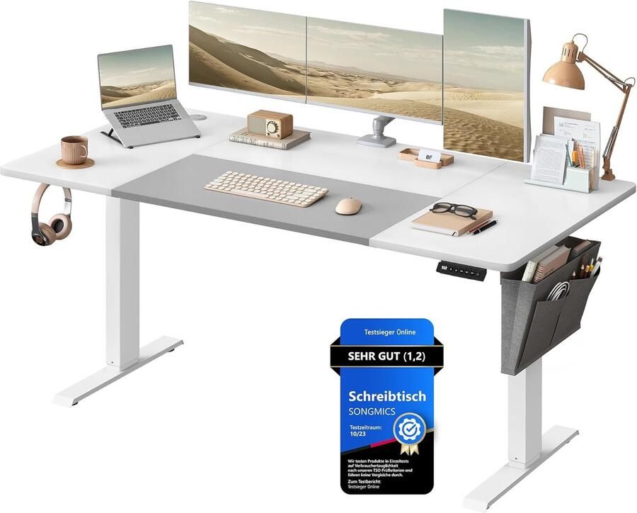 Ganeey Elektrisch In Hoogte Verstelbaar Bureau 160x70 cm – Zit-Sta Bureau met Geheugenfunctie (4 Hoogtes) – Ergonomisch Sta Bureau met Stil Motor