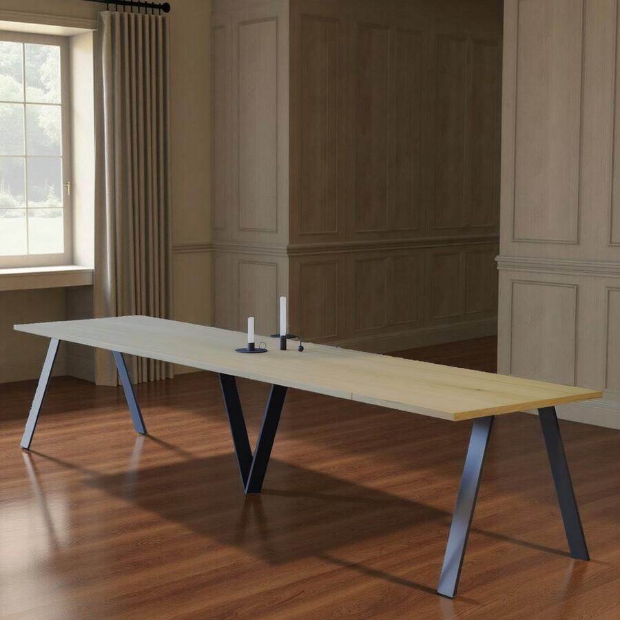 Ganeey Ens Uitschuifbare Eettafel – Natuurlijk Eiken – Rechthoekig – 12 Personen – Verstelbare Lengte 130-405 cm – Stijlvol & Robuust