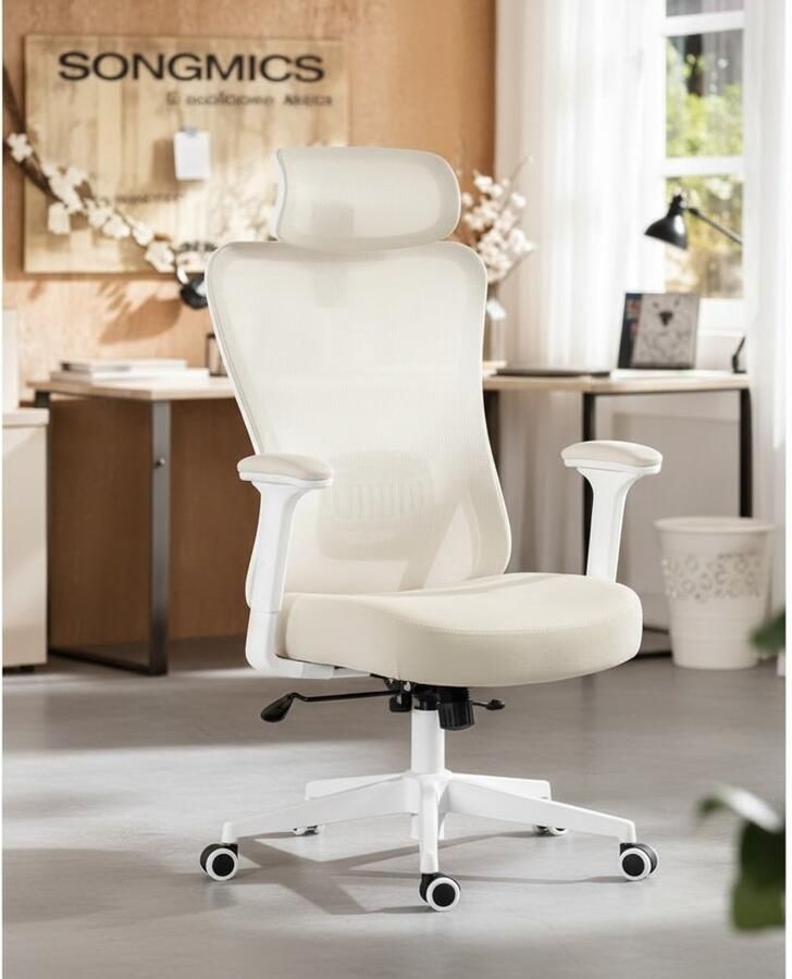 Ganeey Ergonomische Bureaustoel Deluxe – Verstelbare Lendensteun & Hoofdsteun – Ademend Mesh – Tot 150 kg – Kantelfunctie 95°–135° – Verstelbare Armleuningen – Draaistoel voor Kantoor & Thuiswerk – Zandbeige Comfort Edition