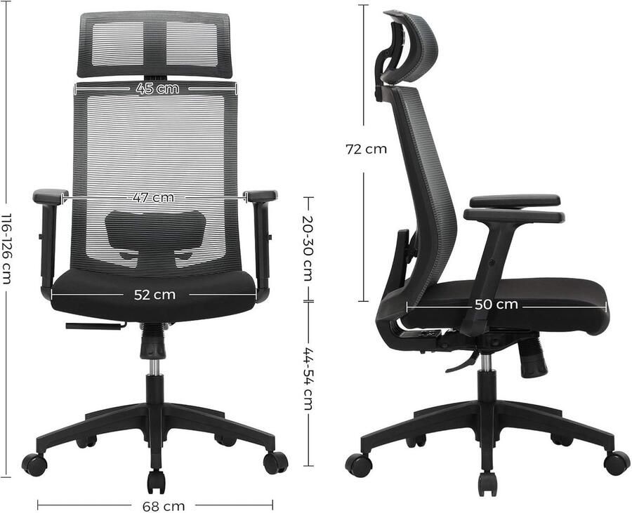 Ganeey Ergonomische Bureaustoel Met Netbespanning – Verstelbare Lendensteun & Hoofdsteun – Vergrendelbare Kantelfunctie tot 120° – In Hoogte Verstelbaar – Ademend Mesh – Comfortabele Draaistoel voor Thuis & Kantoor – Grijs