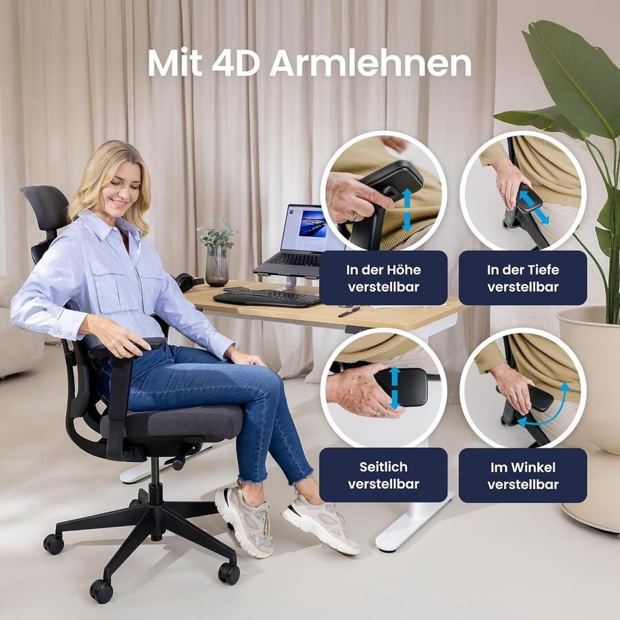 Ganeey Ergonomische Bureaustoel PureComfort Pro – 4D Armleuningen Synchroonmechanisme Ademend Mesh Verstelbare Lendensteun – Luxe Bureaustoel voor Kantoor Thuiswerk & Gaming – Zwart