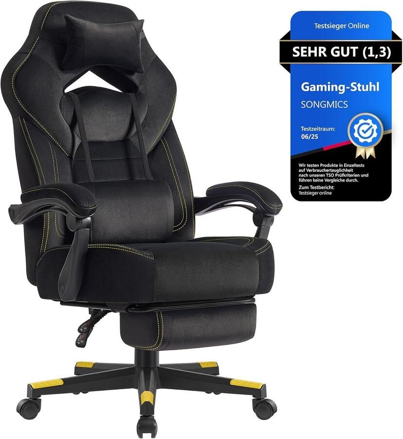 Ganeey Ergonomische Gamingstoel met Voetensteun – Luxe Bureaustoel met Hoofdkussen & Lendensteun – Verstelbare Rugleuning 90°-135° – Fluwelen Bekleding – 150 kg Draagkracht – Zwart