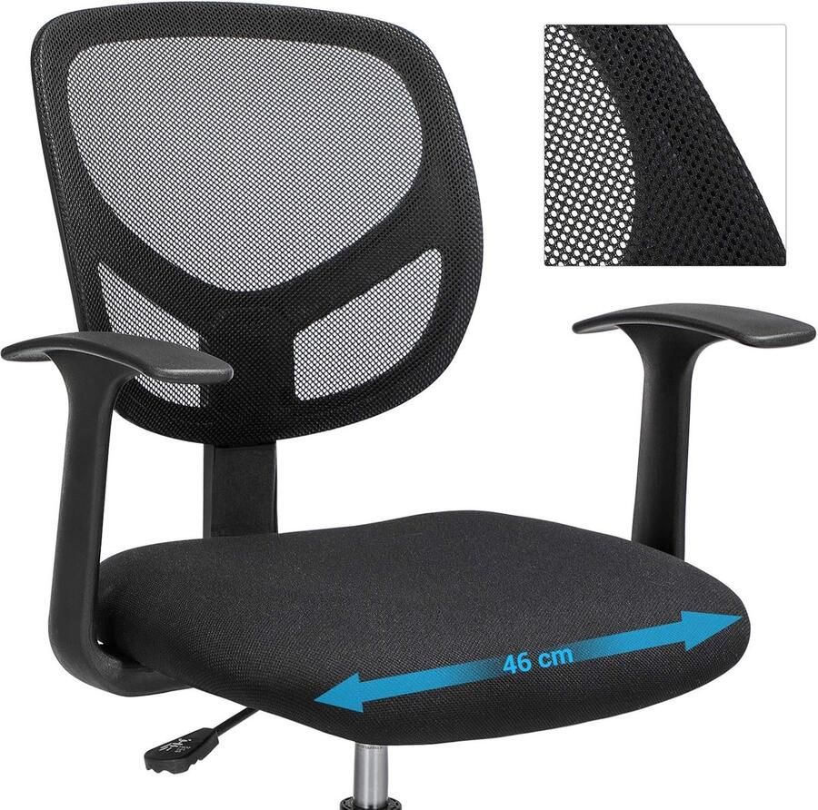 Ganeey Ergonomische Hoge Bureaustoel met Verstelbare Voetensteun – 55-75 cm Zithoogte – Draaistoel met Ademend Netrug & Armleuningen – Verstelbaar Comfortabel & Belastbaar tot 120 kg – Zwart