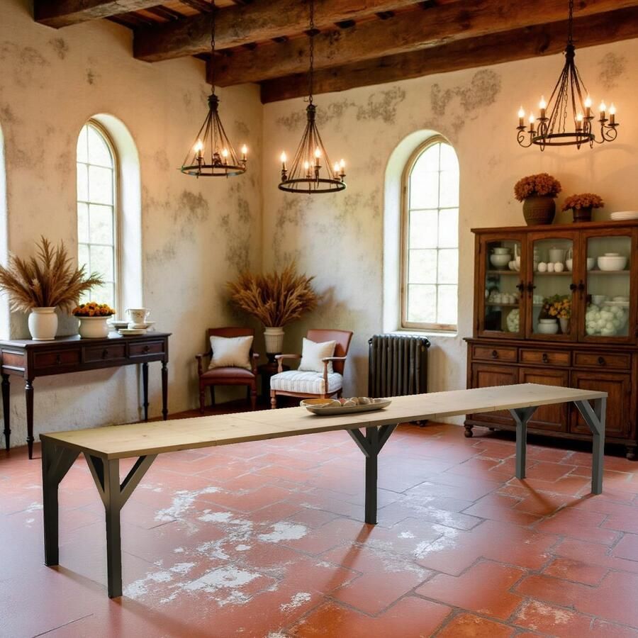 Ganeey Espèche Luxe Uitschuifbare Eettafel – Handgemaakt Eiken Robuust Houten Frame Geschikt voor 10 Personen 130-405 cm Zwart & Eiken