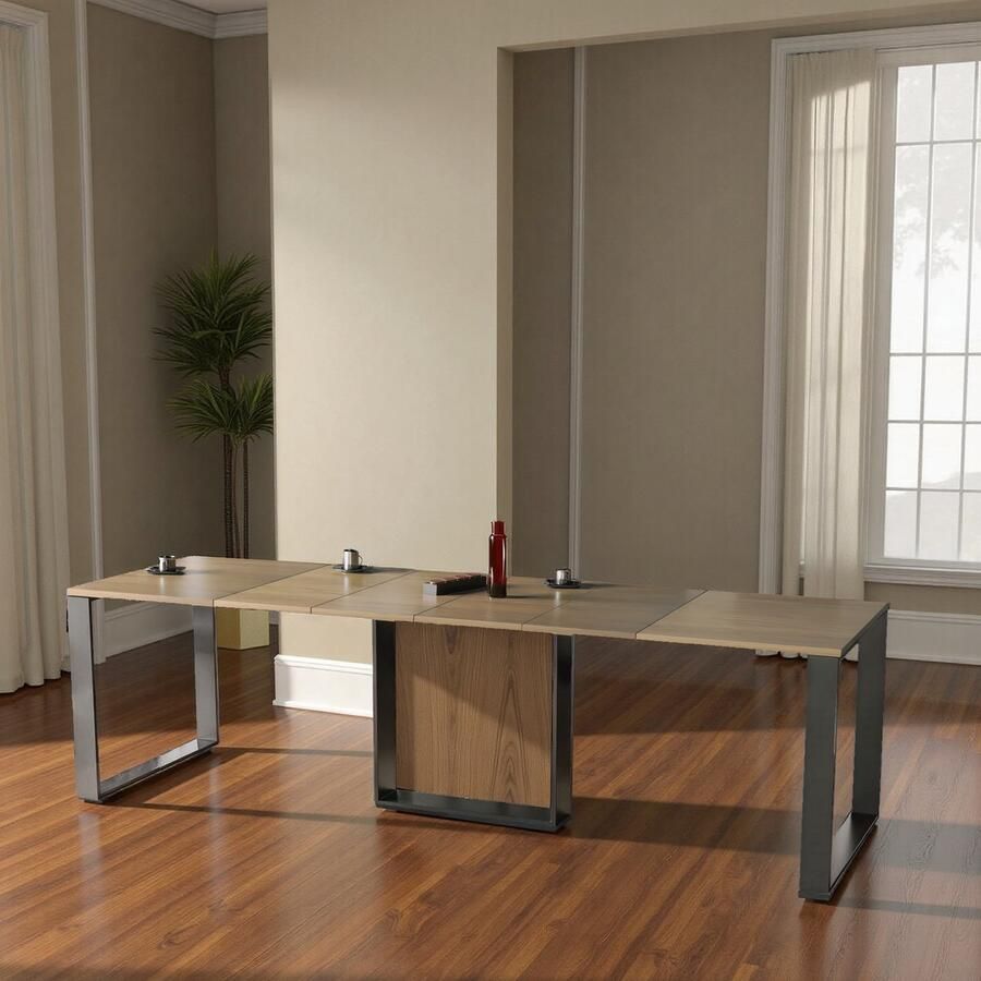 Ganeey Herouville Luxe Uitschuifbare Eettafel Natuurlijk Eiken Rechthoekig 12 Personen Stijlvol & Robuust