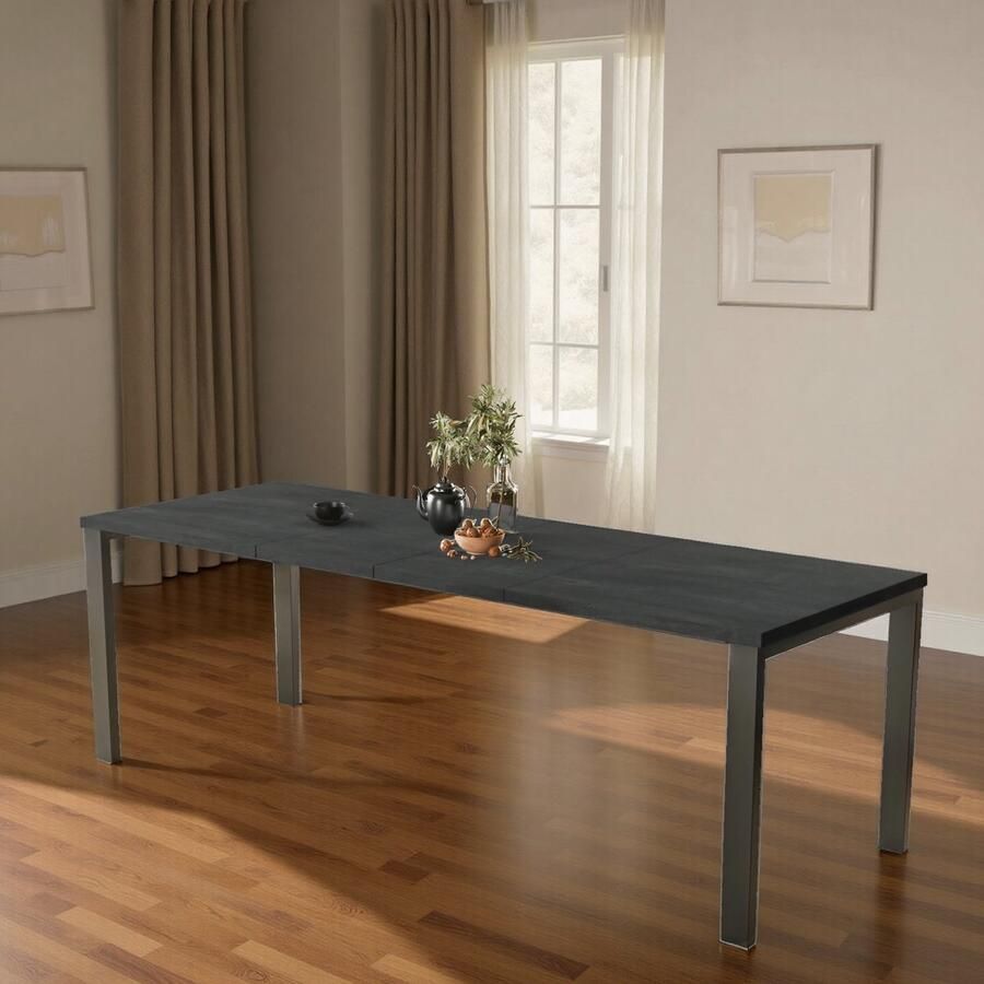 Ganeey Herrere Uitschuifbare Eettafel Betonlook – Moderne Industriële Eettafel 80-215 cm – Ruimtebesparend & Stijlvol – 6 tot 8 Personen