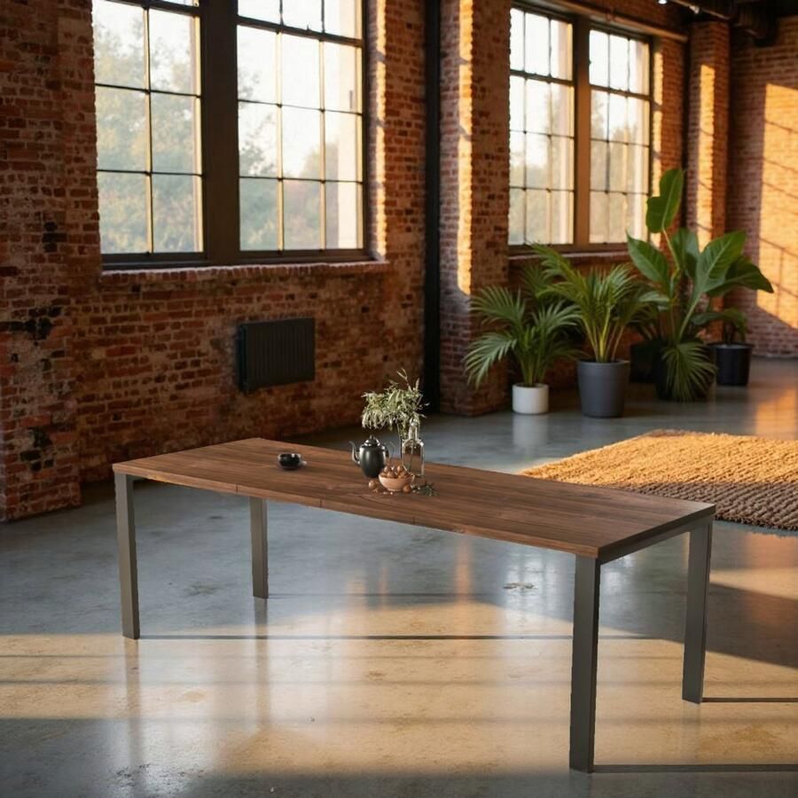 Ganeey Herrero Luxe Uitschuifbare Eettafel – Stirling Eiken – Rechthoekig – Tot 12 Personen – Hout met Fineer – Stabiel Zwart Frame – 80 130 x 220 265 cm – Moderne Design Eettafel