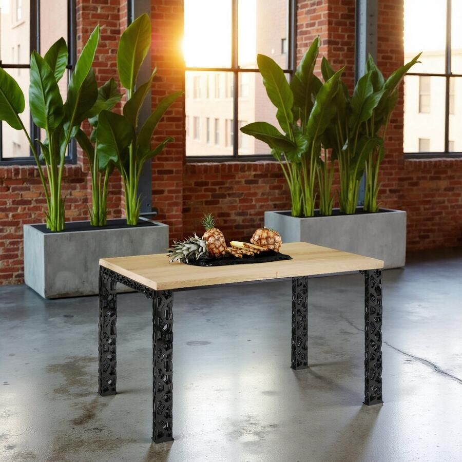 Ganeey Luxe Uitschuifbare Eettafel Handgemaakt Eiken – Modern Design 12 Personen Robuust Hout en Veneer Verstelbare Lengte 80-265 cm Zwart Frame