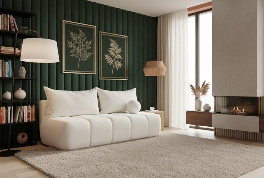 Ganeey Luxe 3-Zits Slaapbank met Slaapfunctie en Ruime Bedbodem – Uitklapbare Scandinavische Bouclé Bank Zonder Armleuningen – Comfortabele Relax Woonkamerbank 207x103 cm – Modern Design in Ecru Beige Grijs & Meer