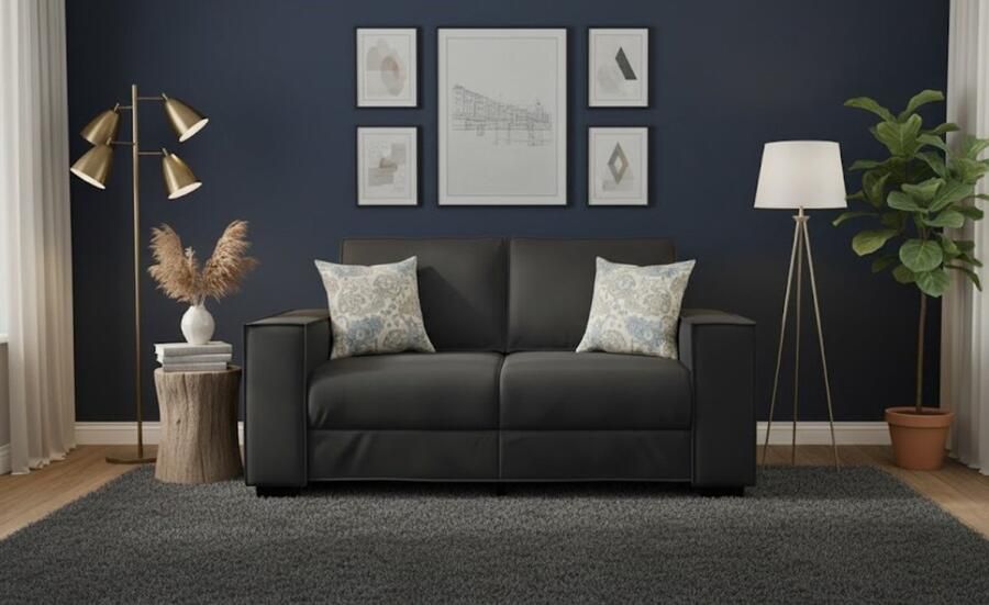 Ganeey Luxe Fluwelen 2-Zitsbank Veloura – Zachte Tweezitsbank 120 cm – Moderne Zitbank met Brede Armleuningen – Comfortabele Loveseat – Bank voor Woonkamer Slaapkamer of Kantoor – Zwart Fluweel