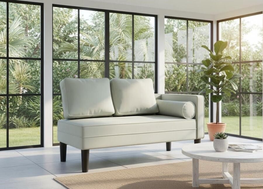 Ganeey Luxe Fluwelen Chaise Longue met Kussens – Lichtgrijs – Loungebank Binnen – Comfortabele Kleine Hoekbank – Moderne Divan – Lounge Sofa voor Woonkamer – 2-Zits – 116 5x62x57 5cm