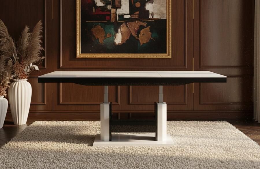 Ganeey Luxe Inklapbare Salontafel tot Eettafel – Verstelbaar in Hoogte & Lengte – Uitschuifbaar 120-170 cm – Wit Hoogglans – Multifunctionele Design Tafel voor Woonkamer & Eetkamer