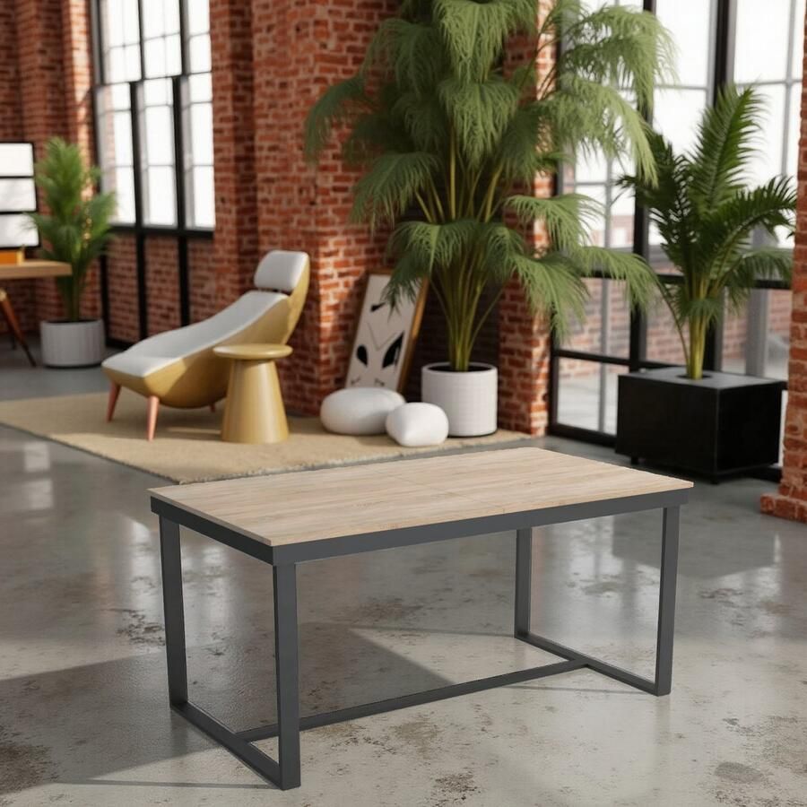 Ganeey Luxe Uitbreidbare Eettafel – Sonoma Hout Met Stijlvolle Metaal Onderstel – Perfect Voor 4-12 Personen – Robuust Praktisch en Gemakkelijk Te Reinigen