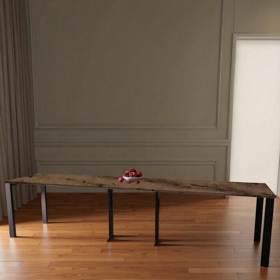Ganeey Luxe Uitschuifbare Eettafel Donker Eiken – 130-330 cm – Rechthoekige Design Eetkamertafel voor 12 Personen – Stijlvol & Duurzaam Hout met Fineer – Zwart Onderstel