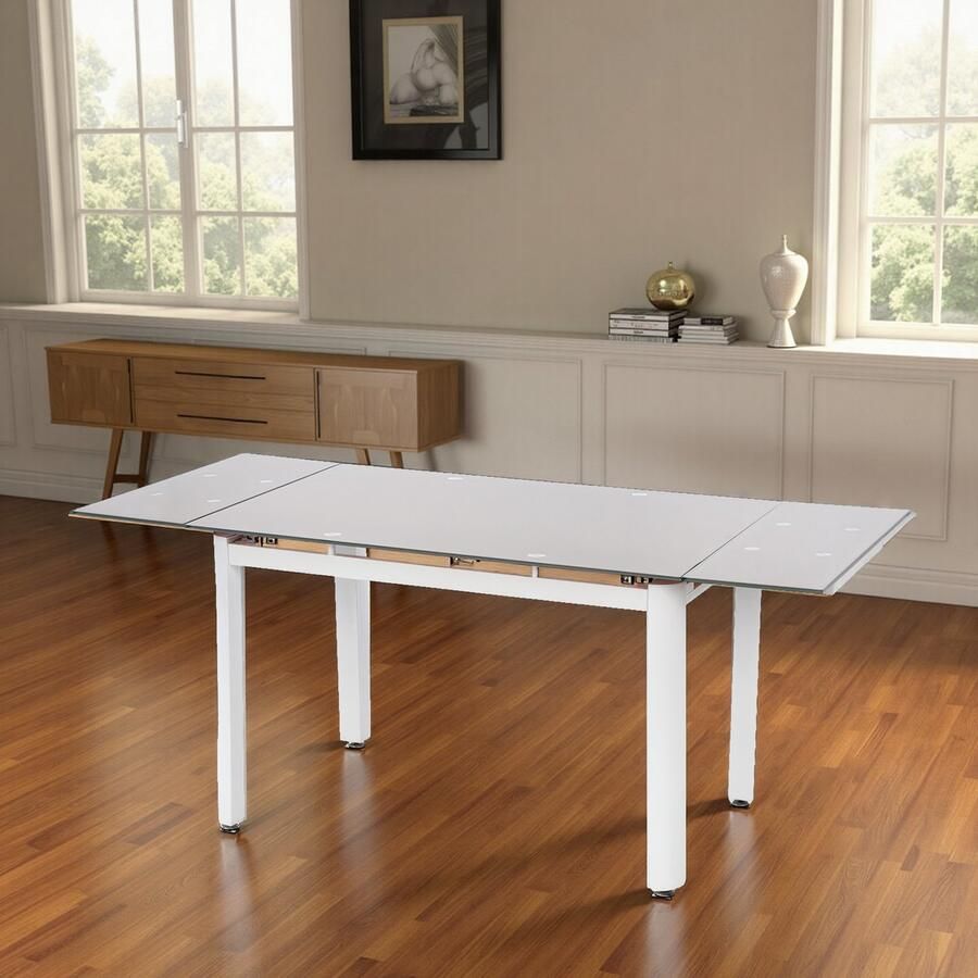 Ganeey Luxe Uitschuifbare Eettafel – Glas & Staal – 120-180 x 80 x 75 cm – Moderne Transparante Eettafel – 6 Personen – Stevig & Stijlvol Design