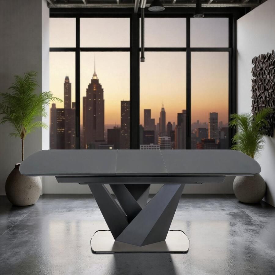 Ganeey Luxe Uitschuifbare Eettafel – Industriële Design Eettafel 160-200 cm – Rechthoekige 8-Persoons Tafel – Zwart Houtfineer met Stalen Frame – Moderne Uitschuifbare Eetkamertafel