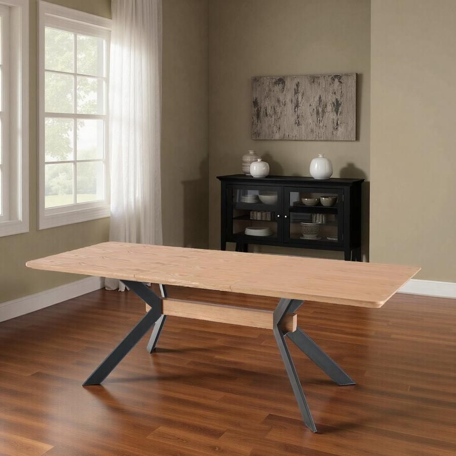 Ganeey Luxe Uitschuifbare Eettafel – Industriële Houten Tafel met Stalen Frame – Verstelbaar van 160 tot 220 cm – 8 Personen – Rechthoekig – Houtskleur Zwart – Robuust & Stijlvol