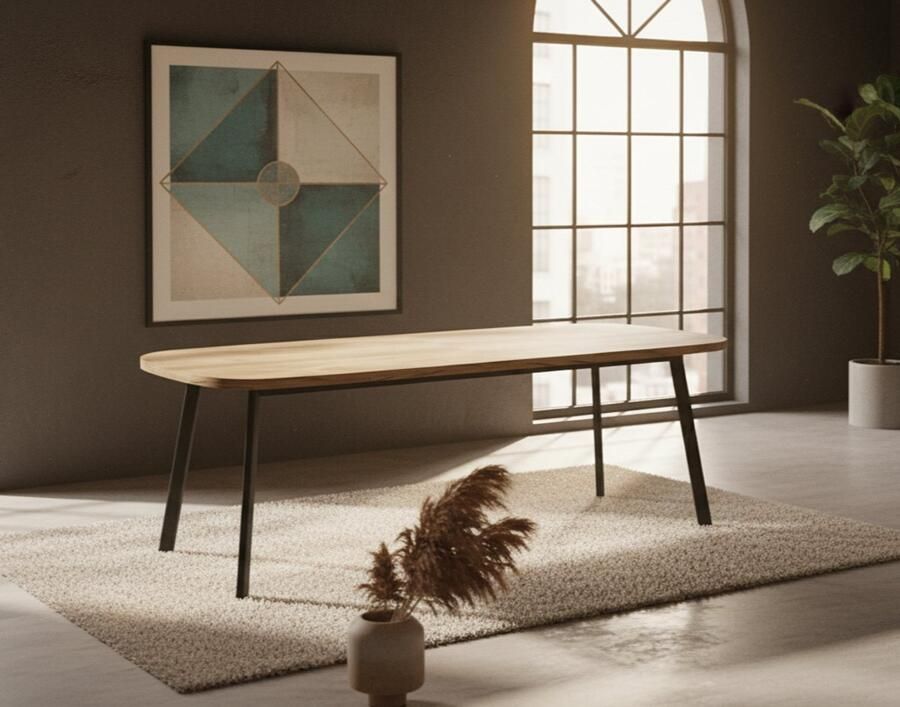 Ganeey Luxe Uitschuifbare Eettafel – Massief Houten Blad met Eikenfineer – Industriële Eettafel met Robuust Metalen Frame – Uitschuifbaar van 120-220 140-240 160-260 cm – Geschikt voor 8 10 of 12 Personen – Kleur Gouden Eik