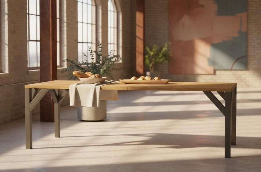 Ganeey Luxe Uitschuifbare Eettafel – Massief Houten Tafel met Houtfineer – Industriële Eettafel voor 6 tot 10 Personen – Verlengbaar tot 240 cm – Natuur Eiken Blad & Zwart Frame – Moderne Rechthoekige Keukentafe