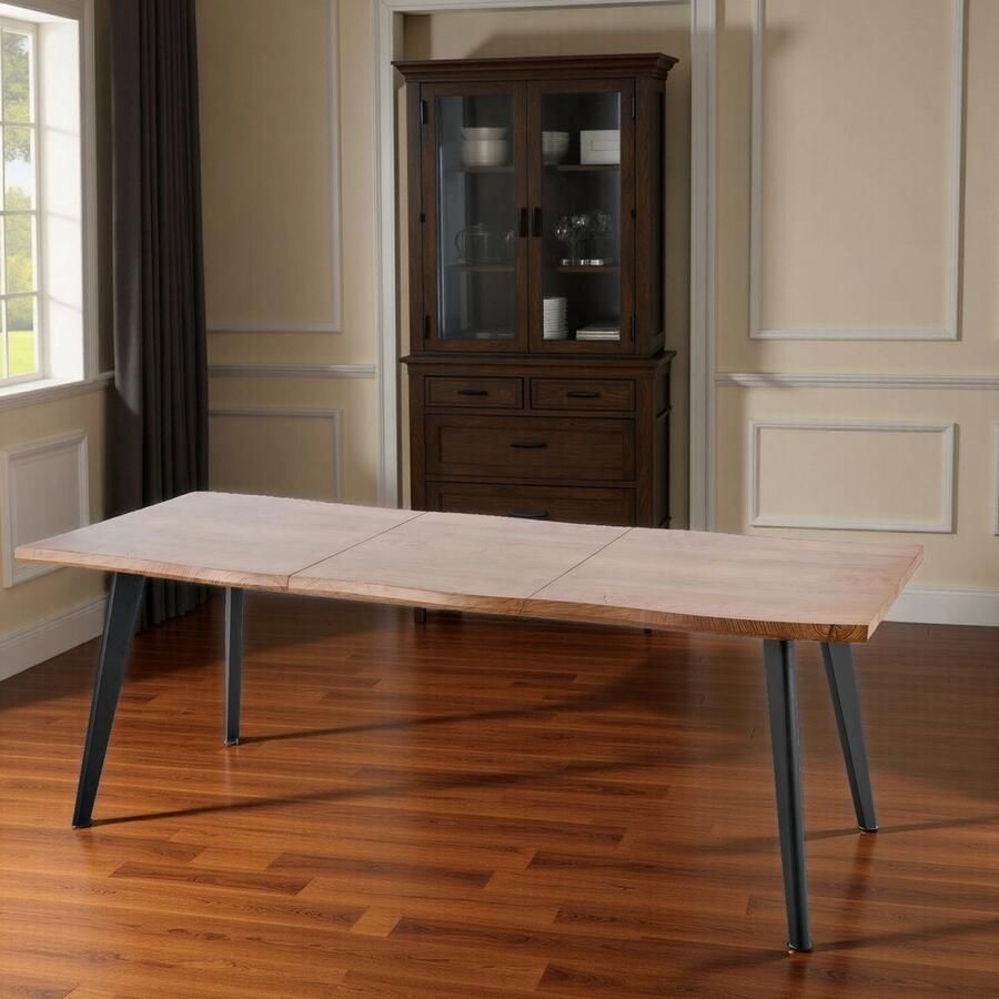 Ganeey Luxe Uitschuifbare Eettafel Natuurlijk Eiken – 6 tot 8 Personen – Moderne Rechthoekige Design Tafel – Stalen Frame – Verstelbare Lengte 120–210 cm – Stijlvolle Eetkamertafel