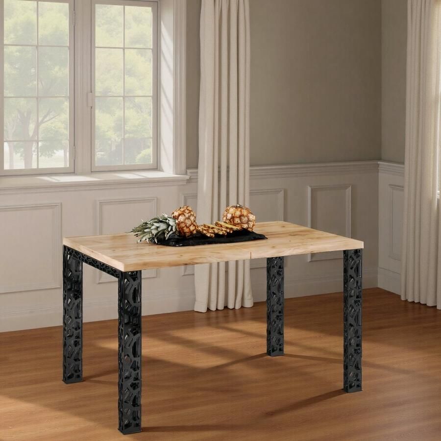 Ganeey Luxe Uitschuifbare Eettafel Prenouvellon – Goud Eiken Tafelblad & Zwart Frame – 12 Personen – Rechthoekig – Eetkamer Tafel Uitbreidbaar