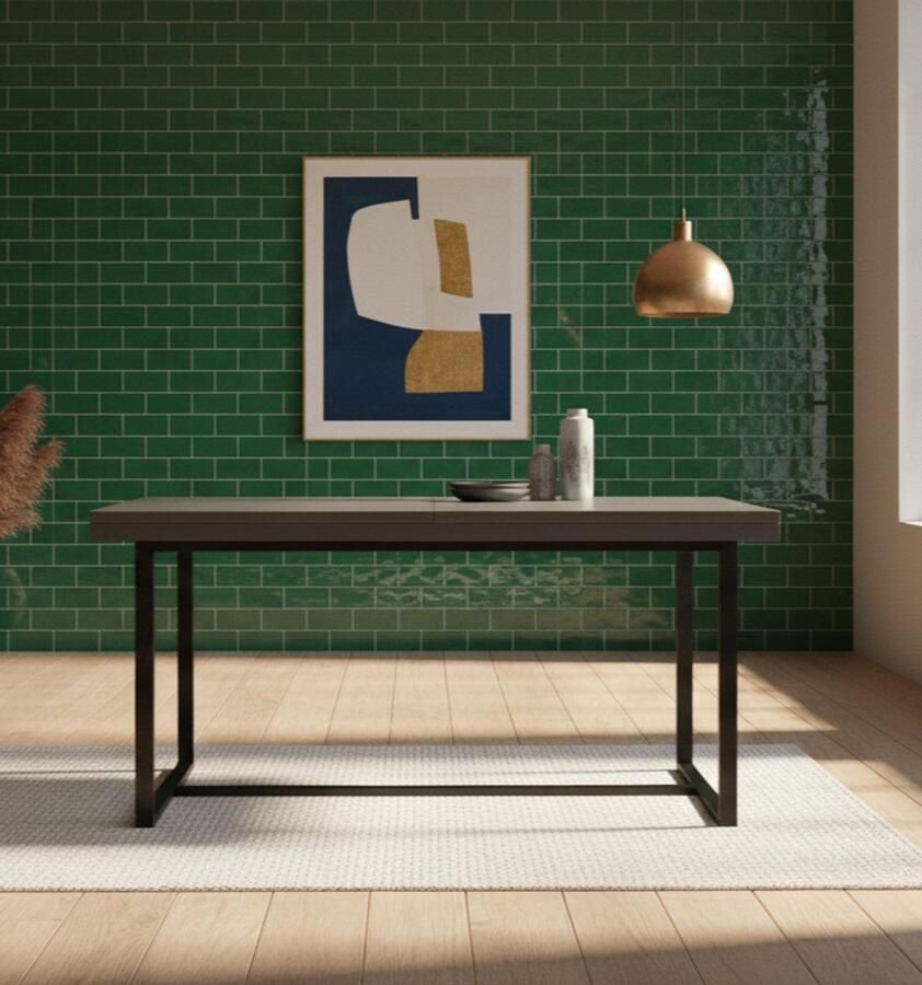 Ganeey Luxor Uitschuifbare Eettafel – Betonlook – Houten Tafelblad met Fineer & Metalen Frame – Verstelbaar van 120 tot 280 cm – Industriële Rechthoekige Design Eettafel – Geschikt voor 4 t m 12 Personen – Modern & Duurzaam