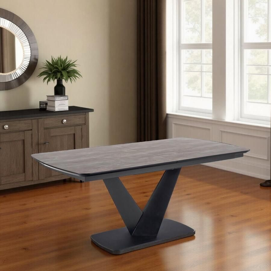 Ganeey Luxor Uitschuifbare Eettafel – Grijs & Zwart – Robuust Stalen Frame – Geschikt voor 10 Personen – Moderne Design Tafel 180-230x95x76 cm