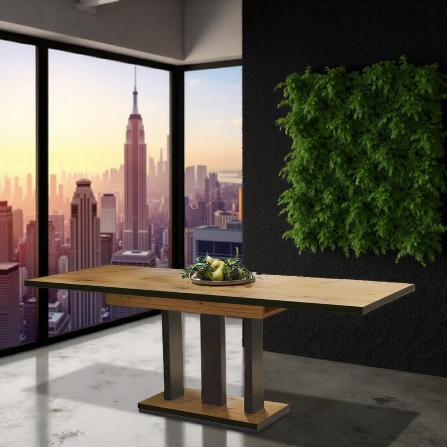 Ganeey Luxor Uitschuifbare Eettafel – Handgemaakt Eiken Hout met Zwarte Rand – Robuust & Stijlvol – Geschikt voor 8 Personen – L 130-210 x B 80 x H 76 cm