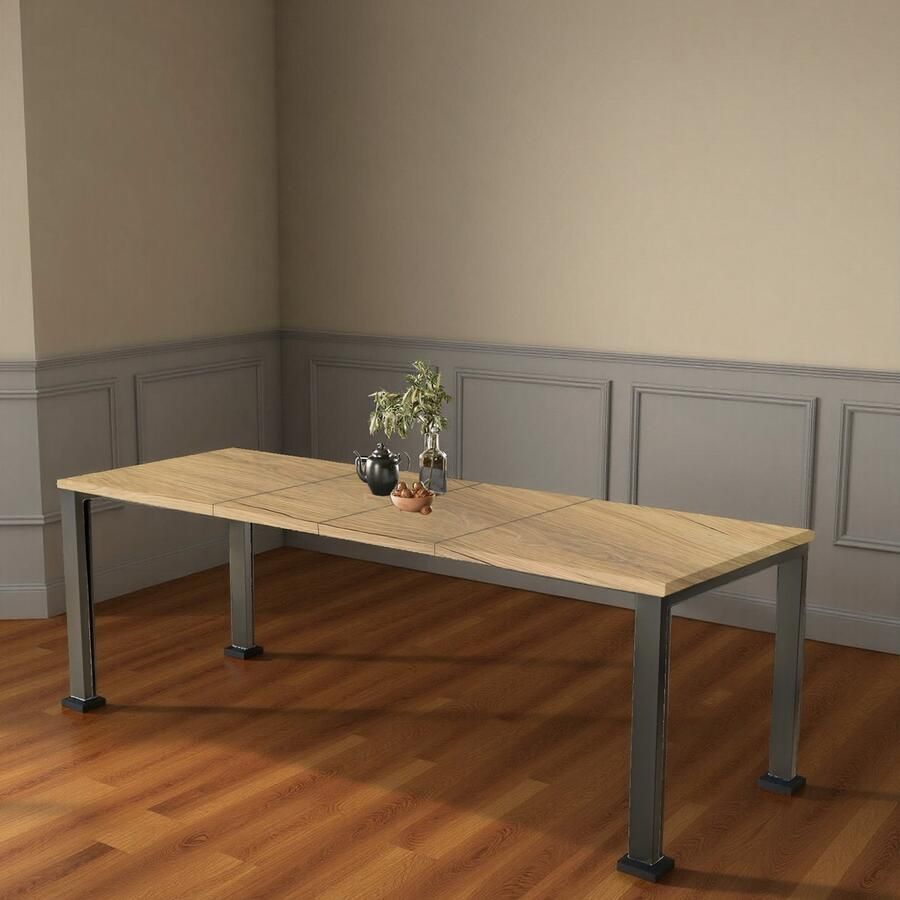 Ganeey Luxor Uitschuifbare Eettafel Natuurlijk Eiken – Grote Rechthoekige Tafel voor 12 Personen – Duurzaam Hout met Fineer – Stijlvol & Praktisch voor Eetkamer en Keuken