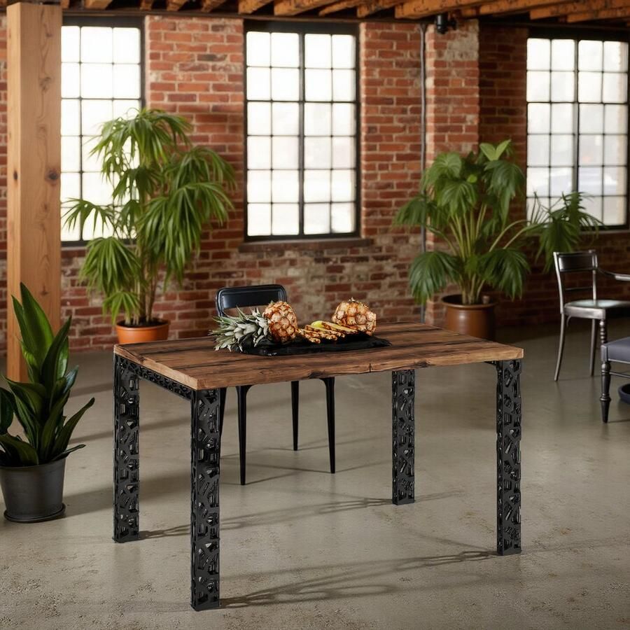 Ganeey Luxor Uitschuifbare Eettafel – Verlengbare Eettafel tot 12 Personen – Massief Hout met Fineer – Moderne Industriële Eetkamertafel – 130-220 x 80 x 76 cm – Donker Eiken Zwart