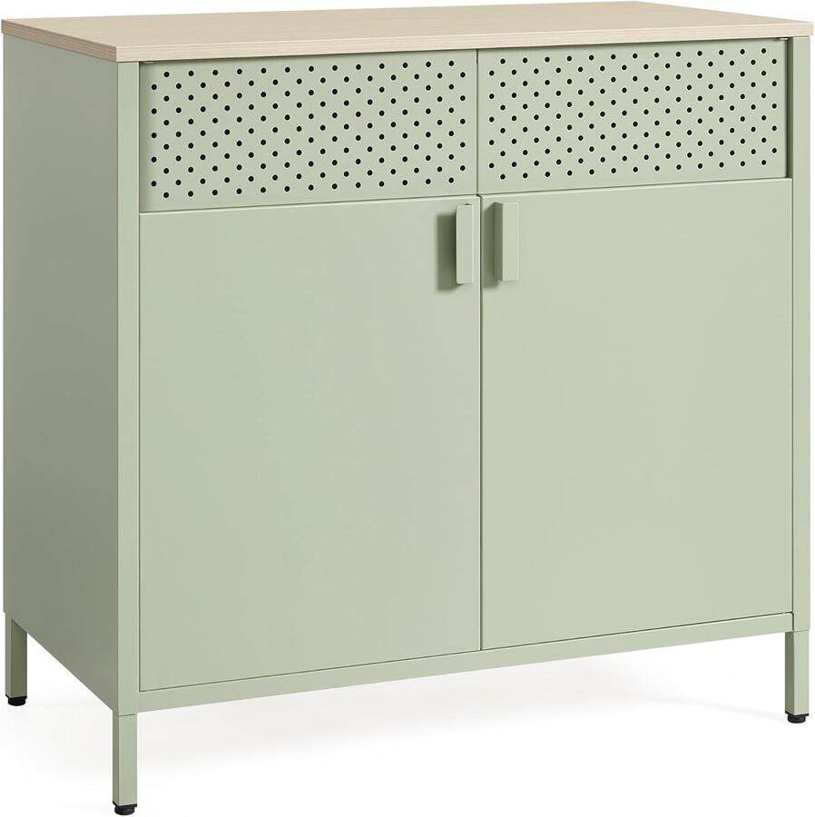 Ganeey Metalen Opbergkast Lauriergroen – Industrieel Dressoir met Dubbele Deur Verstelbare Plank & Magneetsluiting – Stalen Kast voor Woonkamer Keuken Kantoor – 40x80x76 cm