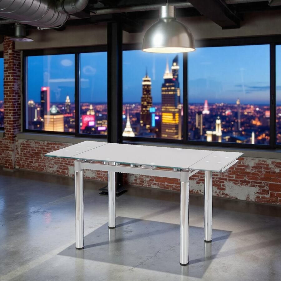 Ganeey Milano Extendable Dining Table – Glass & Steel – Transparent Gray – Modern Rectangular Eettafel – 4 Personen – 96-142 cm
