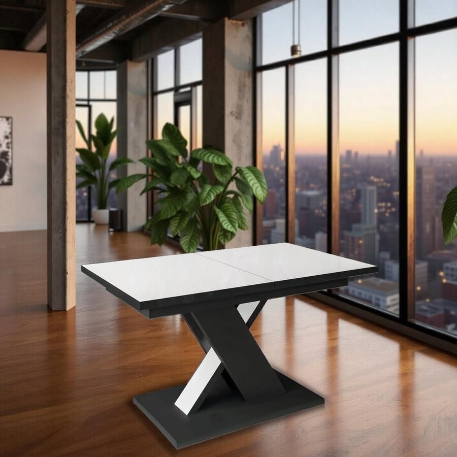 Ganeey Murano Uitschuifbare Eettafel – Moderne Rechthoekige Eettafel – 8 Personen – Wit Tafelblad met Zwart Onderstel – Hout met Fineer – 139-209x85x76 cm – Stijlvolle Uitschuifbare Tafel voor Woonkamer & Keuken