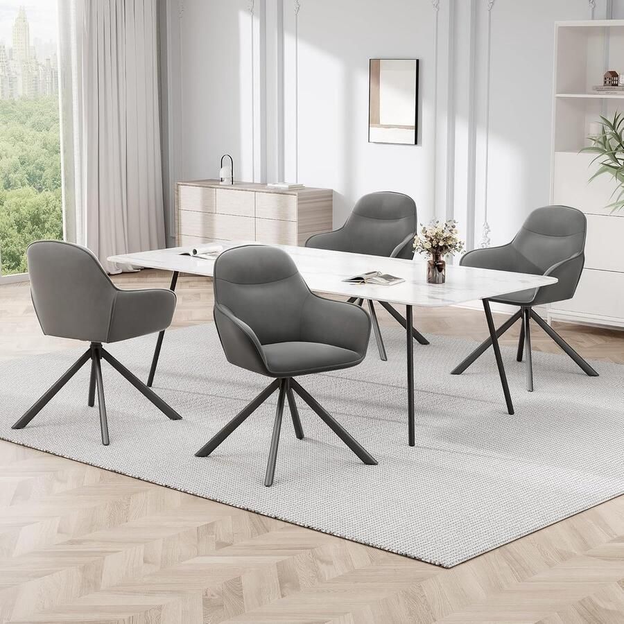 Ganeey Ontdek de Luxe Draaibare Eetkamerstoelen Set van 4 – waar stijl comfort en functionaliteit samenkomen voor een moderne eetervaring. Deze elegante donkergrijze fluwelen stoelen voegen direct een vleugje klasse toe aan elke eetkamer keuken of