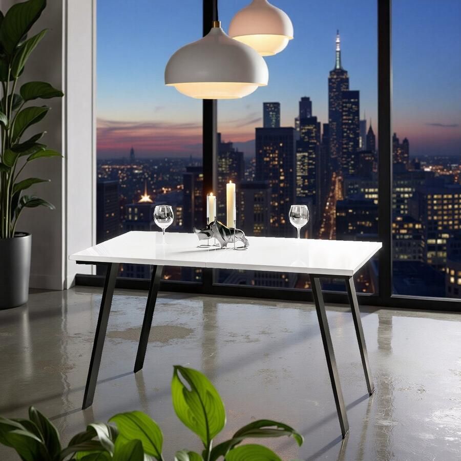 Ganeey Rainvillers Luxe Uitschuifbare Eettafel – Wit Tafelblad & Zwart Frame – 130-210 cm – 8 Personen – Rechthoekig – Design Eettafel