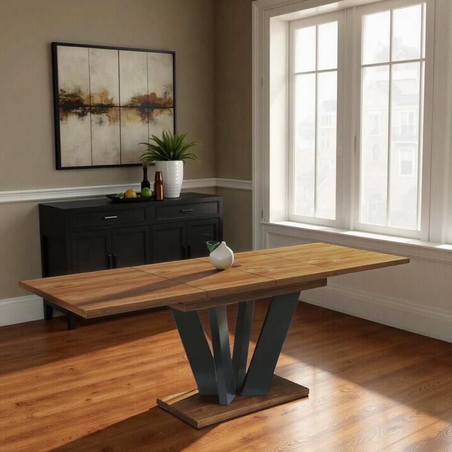 Ganeey Rémuzat Uitschuifbare Eettafel – Industriële Eettafel 130-210 cm – Stirling Eiken met Zwart Frame – 6-8 Personen – Rechthoekig – Moderne Design Tafel