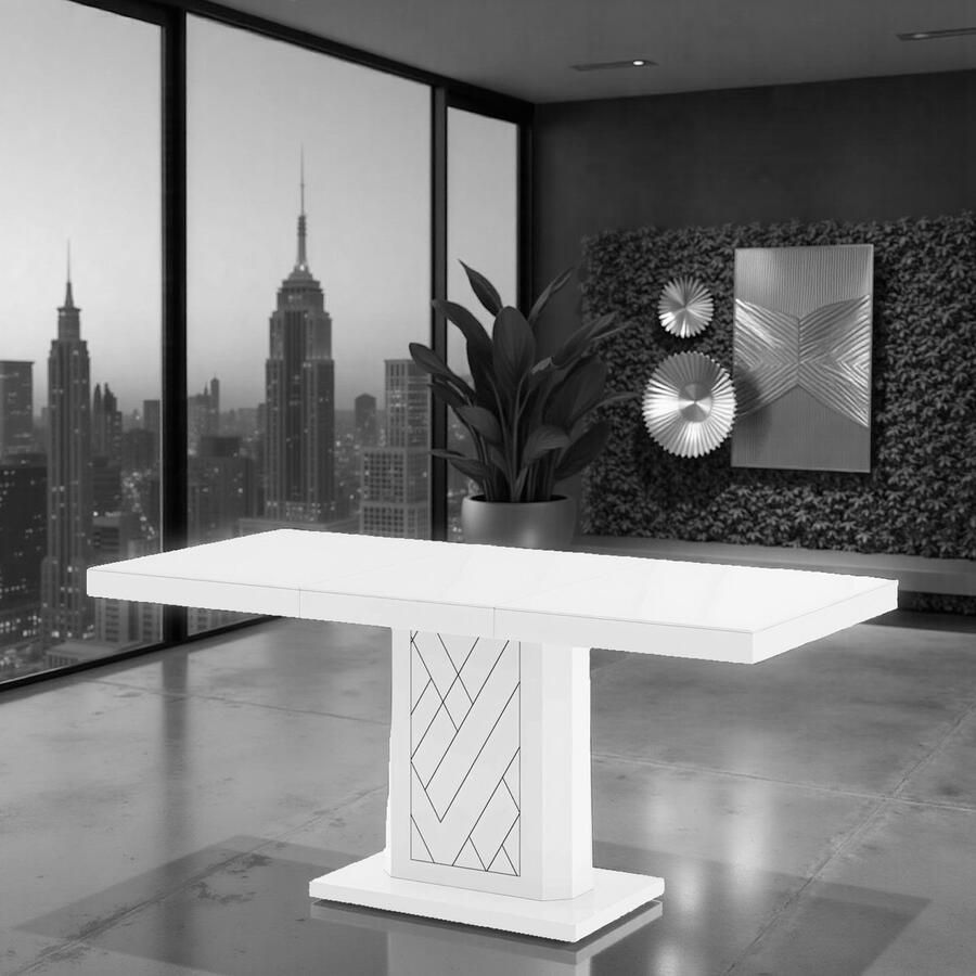 Ganeey Riola Uitschuifbare Eettafel – Hoogglans Wit – 120-170 cm – 6 Personen – Moderne Design Eettafel – Stevig & Onderhoudsvriendelijk