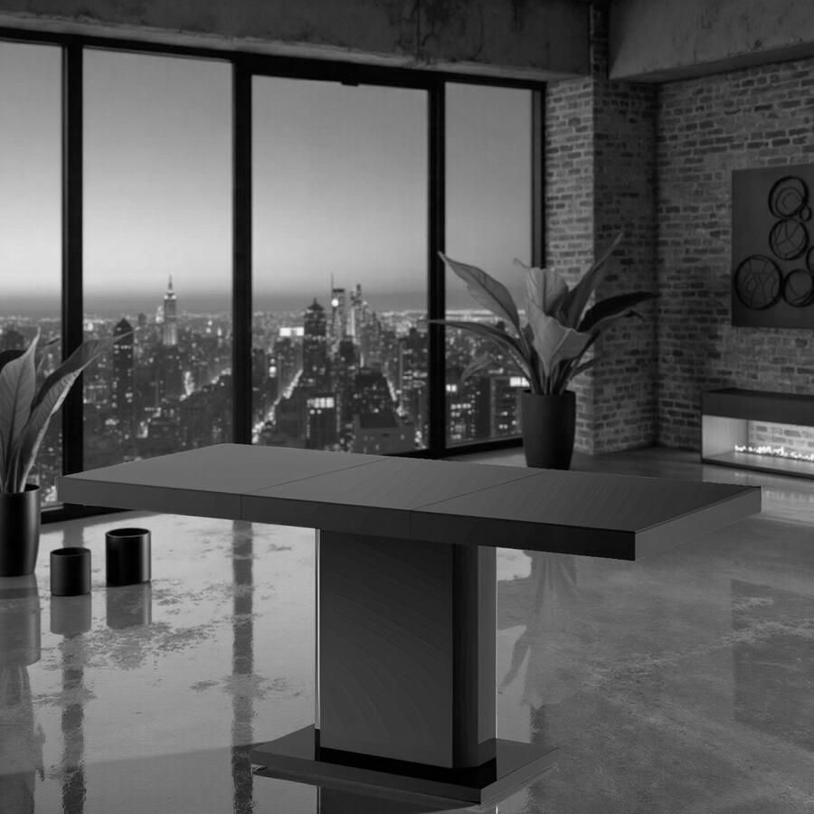 Ganeey Riols Luxe Uitschuifbare Eettafel – 120-170 cm – Rechthoekig – Zwart Hoogglans Tafelblad – Wit Zwart Hoogglans Onderstel – 6 Personen – Design Eettafel