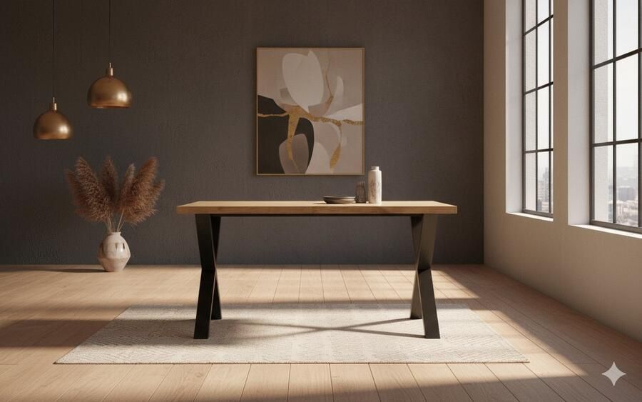 Ganeey Royal Extendable Dining Table – Golden Oak – Rectangular – Metal Frame – 120-220 140-240 160-260 x 80 x 76 cm – Luxury Family Dining Table for 8-12 People